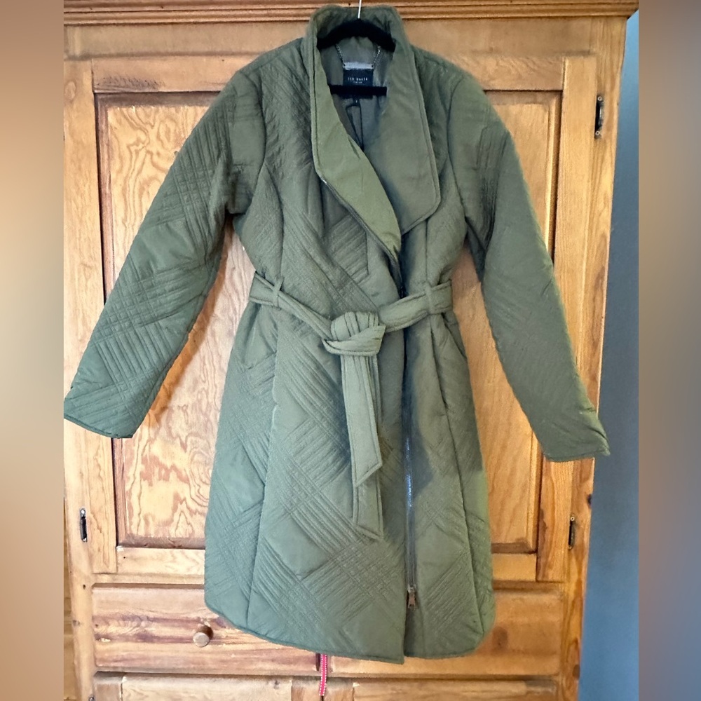 Ted Baker NWT Khaki Padded Midi Wrap Coat - Picture 3 of 14